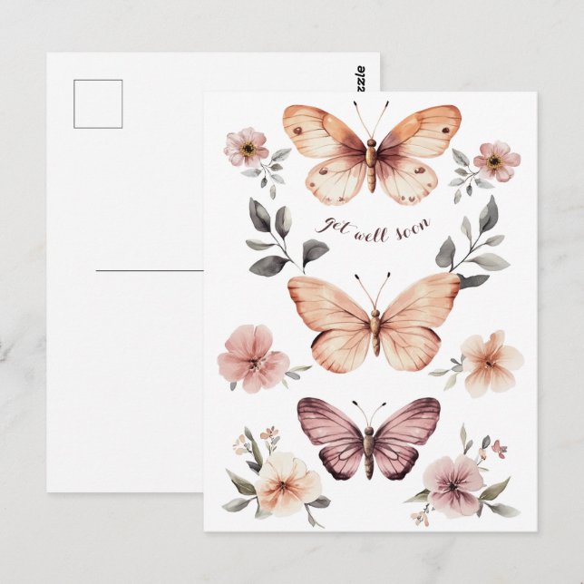 Carte Postale Les papillons Floraux Aquarelles Se portent bien b (Devant / Derrière)