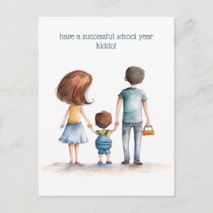 Carte Postale Les parents et l'enfant de l'école