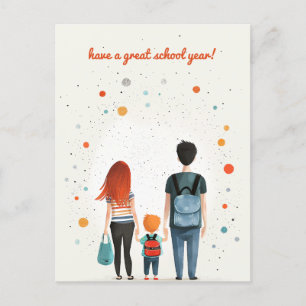 Carte Postale Les parents et l'enfant de l'école