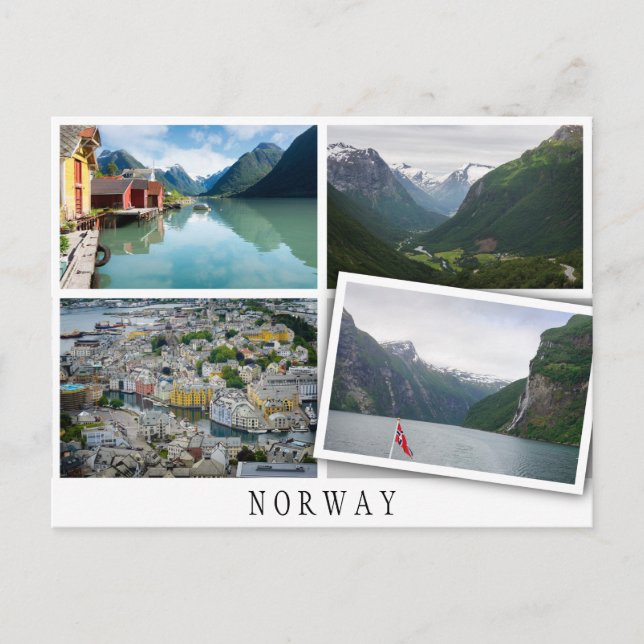 Carte Postale Les paysages norvégiens collage avec une image lâc (Devant)