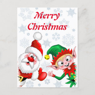 Carte Postale Les personnages de Noël de père Noël et Elf