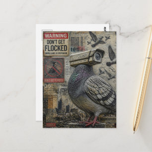 Carte Postale Les pigeons espions avec des panneaux d'avertissem