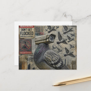 Carte Postale Les pigeons espions avec des panneaux d'avertissem