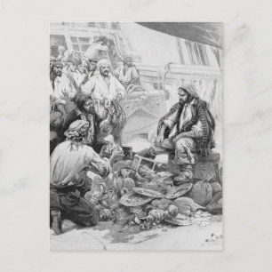Carte Postale Les pirates vintages comptent leurs trésors et pil