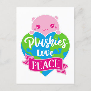 Carte Postale Les Plushies aiment la paix   Cute Kawaii Coeur Te