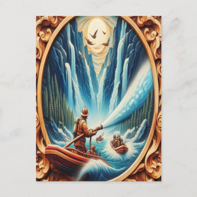 Carte Postale Les pompiers ont chargé sur leur bateau (Devant)