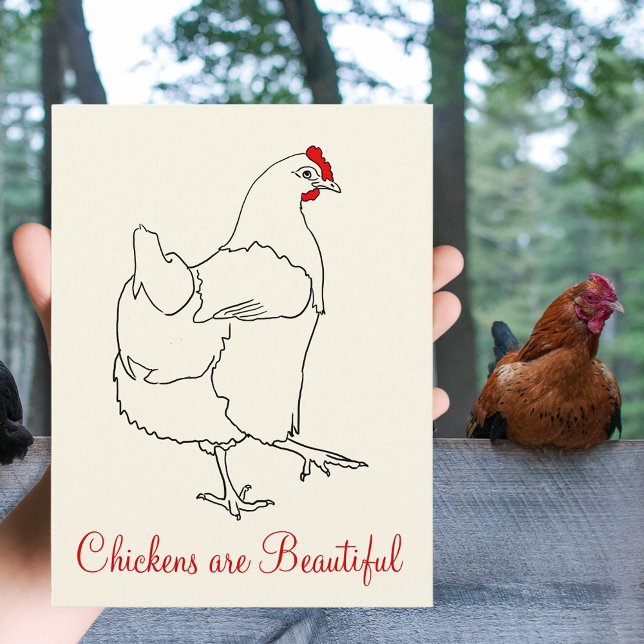 Carte Postale Les poulets sont de belles jolies danses en Dessin (Chickens are beautiful quote with simple hen farm animal line art drawing greetings postcard)