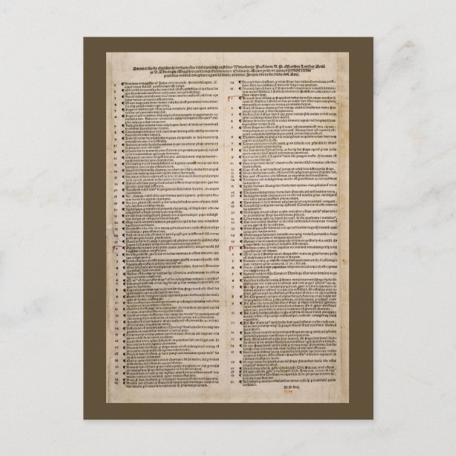 Carte Postale Les Quatre-vingt-quinze thèmes (Martin Luther) (Devant)