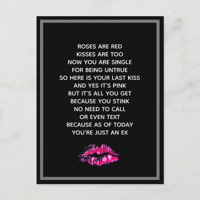 Carte Postale Les roses sont Poem Rouge Drôle Divorce (Devant)