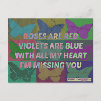 Carte Postale Les roses sont Red Missing You Poem avec des papil