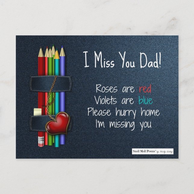 Carte Postale Les roses sont Red Poems : Tu me manques papa (Devant)