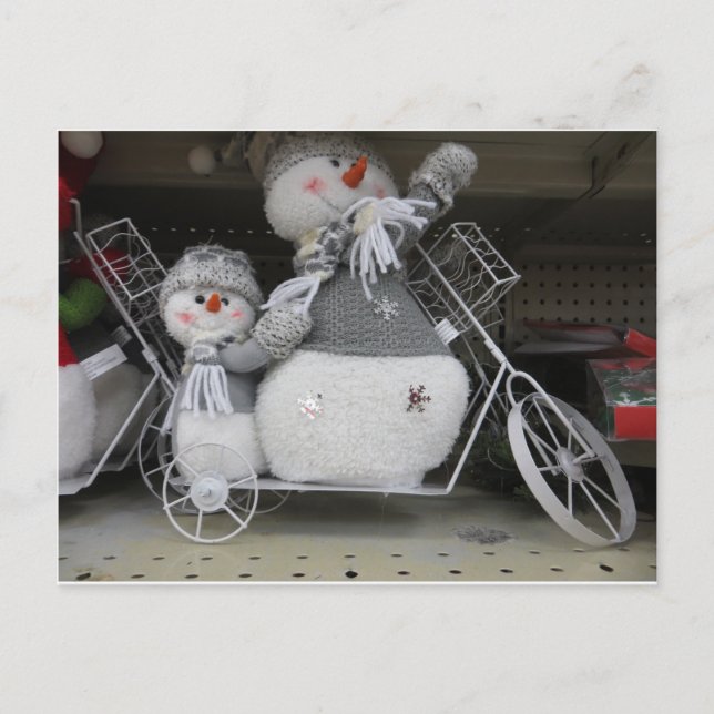 Carte Postale Les Snowmen À Vélo (Devant)