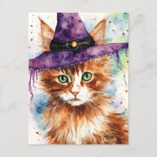 Carte Postale Les sorcières Chat d'aquarelle familier