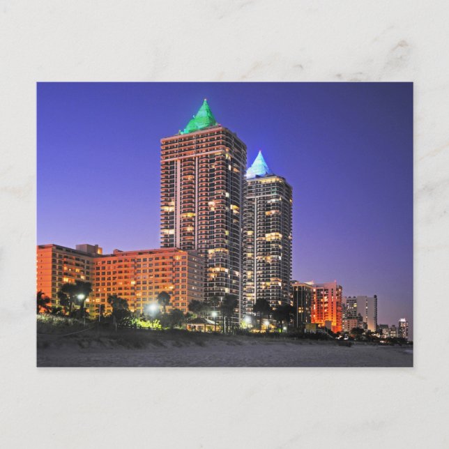 Carte Postale Les tours Diamond bleu et vert, Miami Beach (Devant)