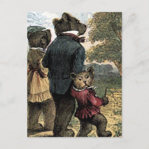 Carte Postale Les trois ours se baladent Illustration Vintage