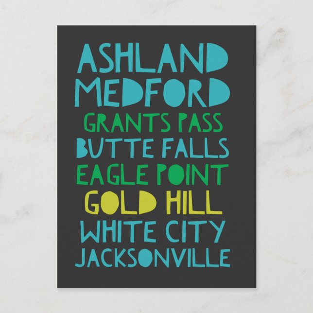 Carte Postale Les villes du sud de l'Oregon (Devant)