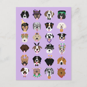 Carte Postale Les visages du chien d'Halloween
