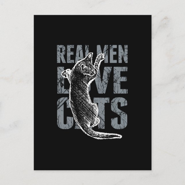 Carte Postale Les vrais hommes adorent les chats en style détend (Devant)