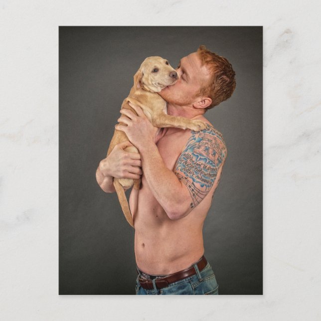 Carte Postale Les vrais hommes aiment les chiots (Devant)
