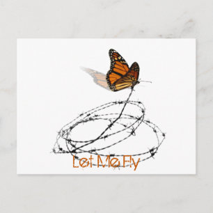 Carte Postale Let Me Fly - Papillon pris dans le fil Barbed