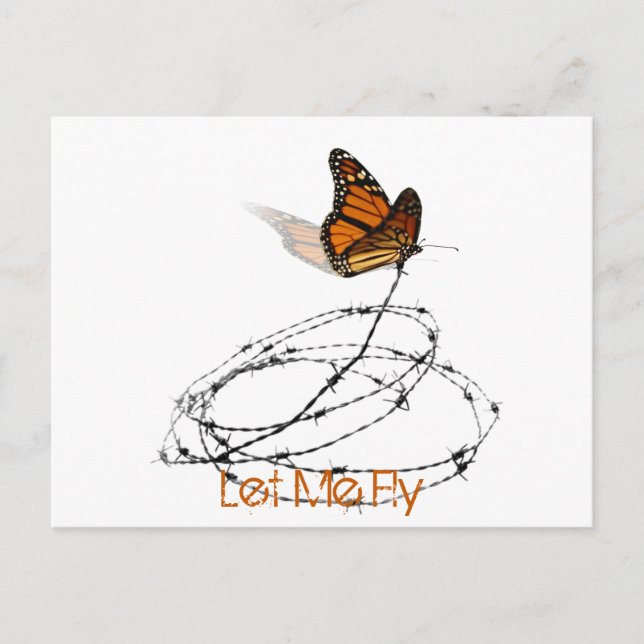 Carte Postale Let Me Fly - Papillon pris dans le fil Barbed (Devant)