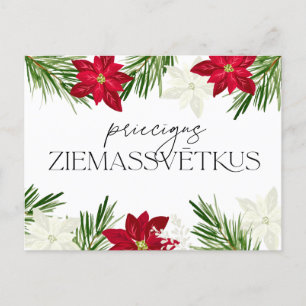 Carte Postale Letton Noël Rouge Poinsettia Ziemassvetki