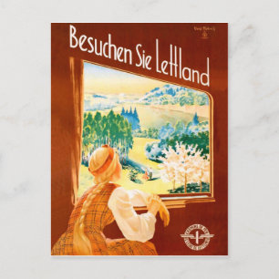Carte Postale Lettonie, fille dans un train regardant par la fen
