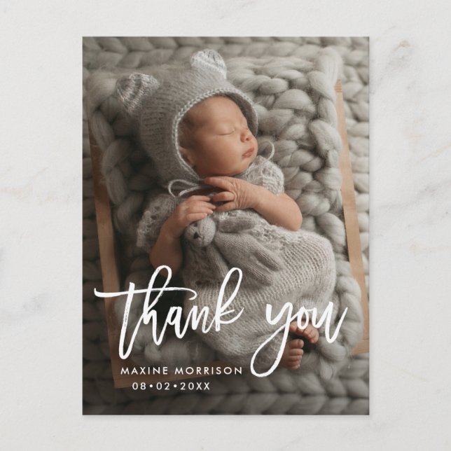 Carte Postale lettrage MERCI faire part de naissance (Devant)