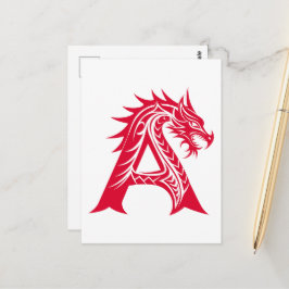 Carte Postale Lettre A de style dragon, alphabet du dragon, mono