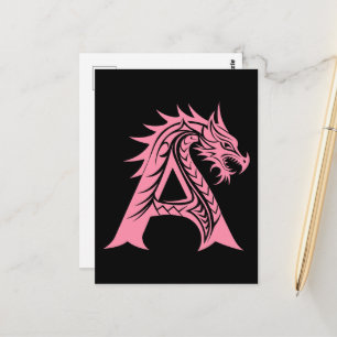 Carte Postale Lettre A de style dragon, alphabet du dragon, mono