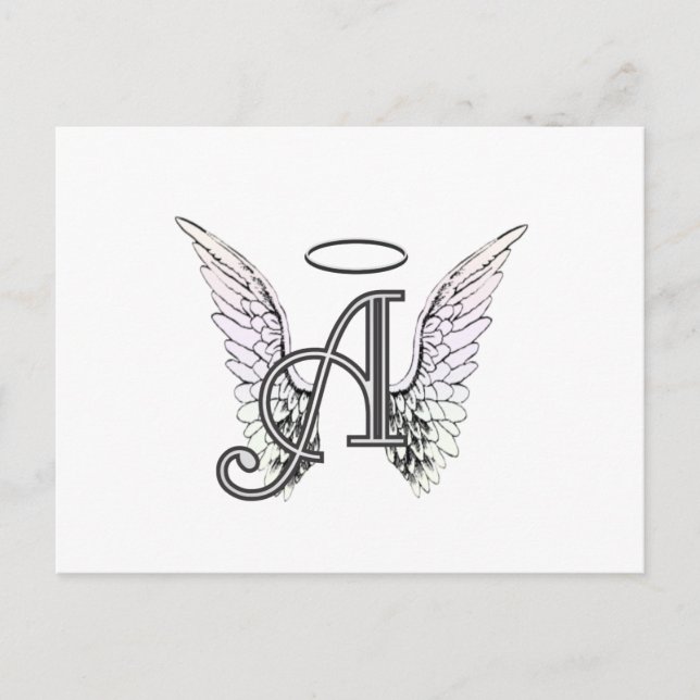 Carte Postale Lettre A Monogramme initial avec ailes angéliques  (Devant)