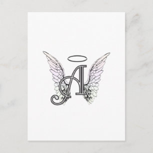 Carte Postale Lettre A Monogramme initial avec ailes angéliques 