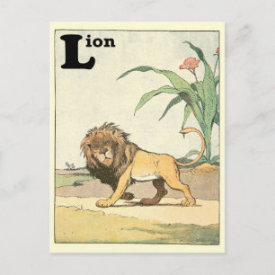 Carte Postale LETTRE ALPHABET Lion Jungle Sepia