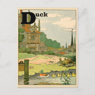 Carte Postale Lettre alphabétique canard et canard