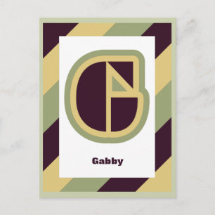 Carte Postale Lettre Art déco moderne G avec bordure rayée, nom