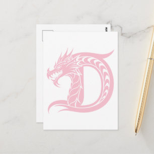 Carte Postale Lettre D de style dragon, alphabet du dragon, mono