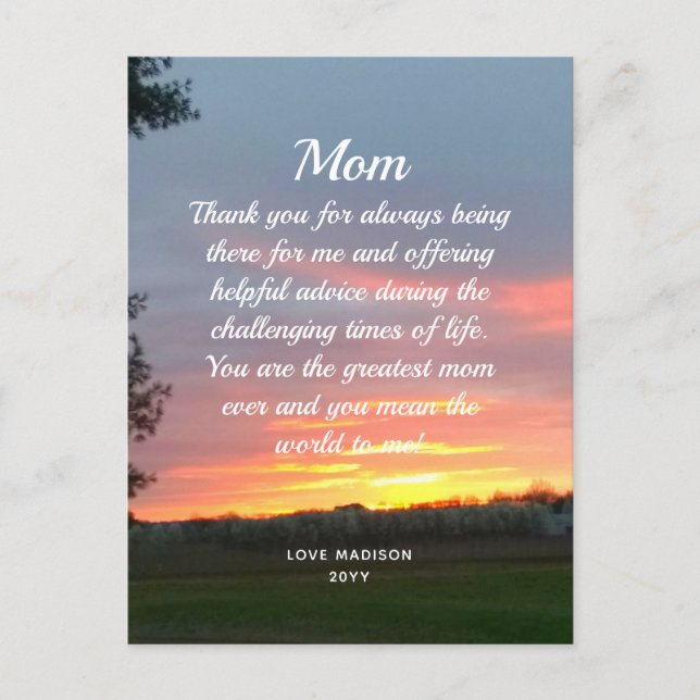 Carte Postale LETTRE D'AMOUR Maman Beau coucher De Soleil Fête d (Devant)