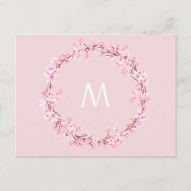 Carte Postale Lettre de couronne fleurie rose monogramme (Devant)