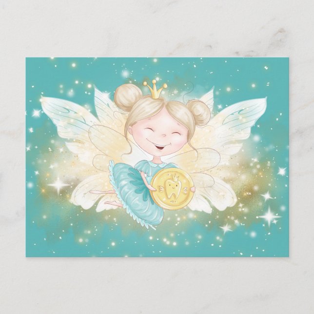 Carte Postale Lettre de la fée des dents princesse avec pièce d' (Devant)
