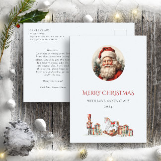 Carte Postale Lettre de Père Noël à bébé Rouge Vert mignonne