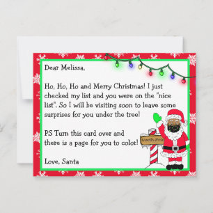Carte Postale Lettre de Père Noël pour Enfants + Coloration Page
