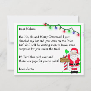 Carte Postale Lettre de Père Noël pour Enfants + Coloriage Page