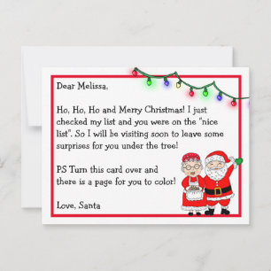 Carte Postale Lettre de Père Noël pour les enfants   Page de col