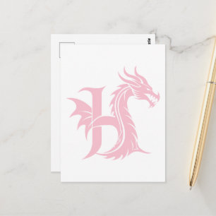 Carte Postale Lettre de style dragon H, Alphabet du dragon, Mono