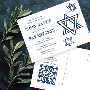 Carte Postale LETTRE D'EXTÉRIEUR STAR DAVID Custom QR BAR Mitzva