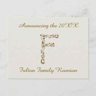 Carte Postale Lettre d'or de la Réunion familiale F Monogramme I