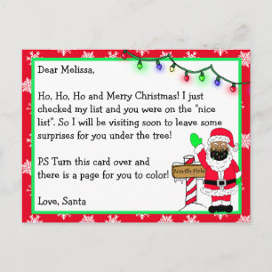 Carte Postale Lettre du Père Noël pour les enfants + page de col