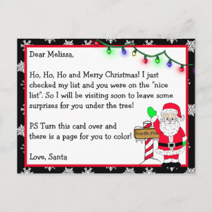 Carte Postale Lettre du Père Noël pour les enfants + page de col