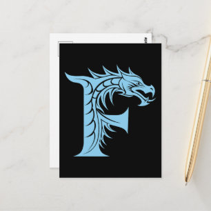 Carte Postale Lettre F de style dragon, alphabet du dragon, mono
