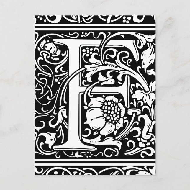 Carte Postale Lettre F Monogramme médiéval Art Nouveau (Devant)